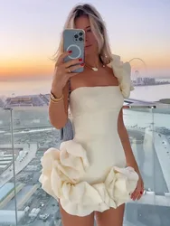Articat Elegant Strapless Tight 3D Floral Dress Women Sexy Sleeveless Backless Skirt Party Evening Dress Vacation Slim Vestido