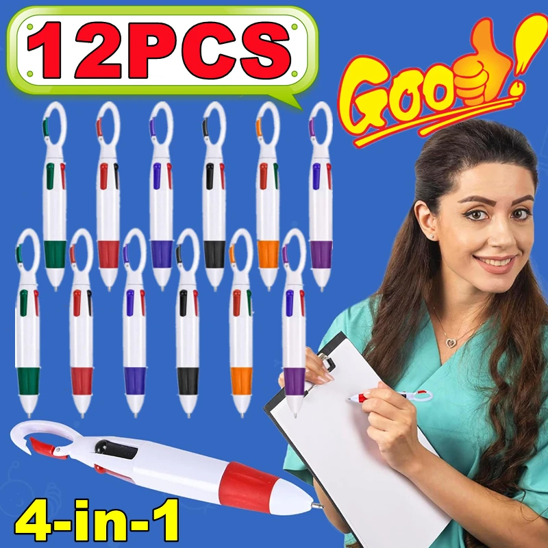 

New 1-12PCS Mini Retractable Shuttle Pens Portable 4-in-1 Colored Ballpoint Pens with Keychain for Adults, Nurses, School,Hiking