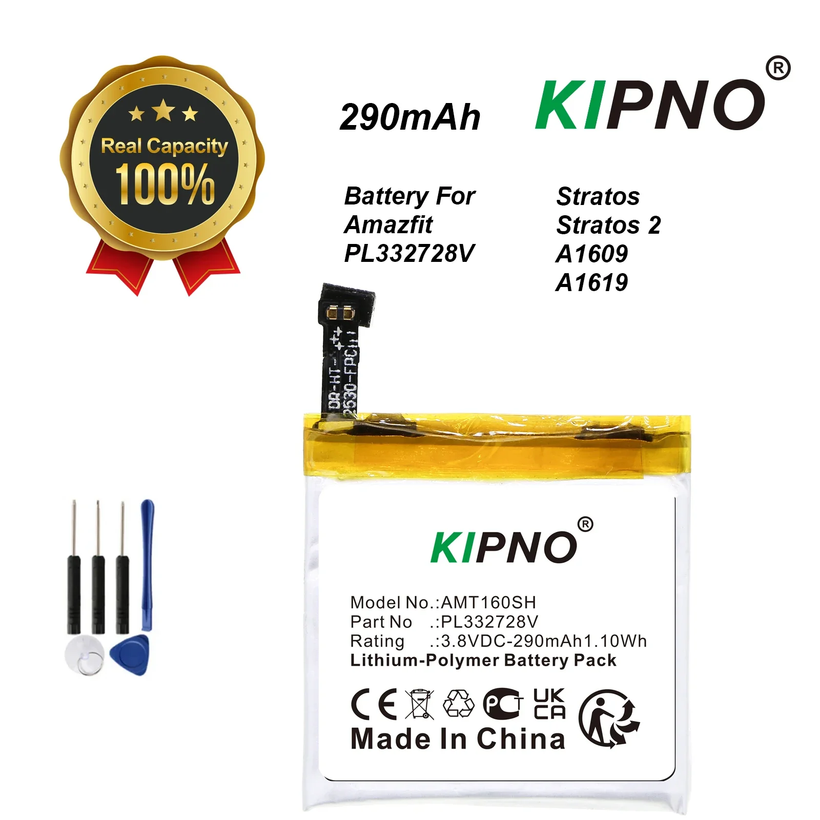 

KIPNO PL332728V 332728 290mAh Battery For Huami Amazfit Stratos 2 A1609 A1619 Smart Watch Battery + Free Tools