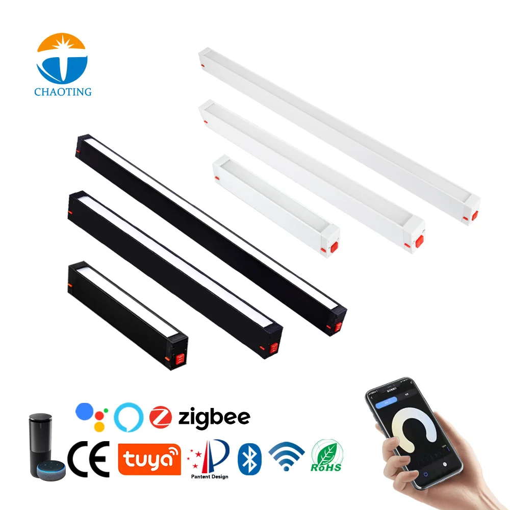 luz de inundacao linear regulavel tuya smart sistema ferroviario led luz de trilha magnetica superficie embutida wifi preto e branco 25 tipo 01