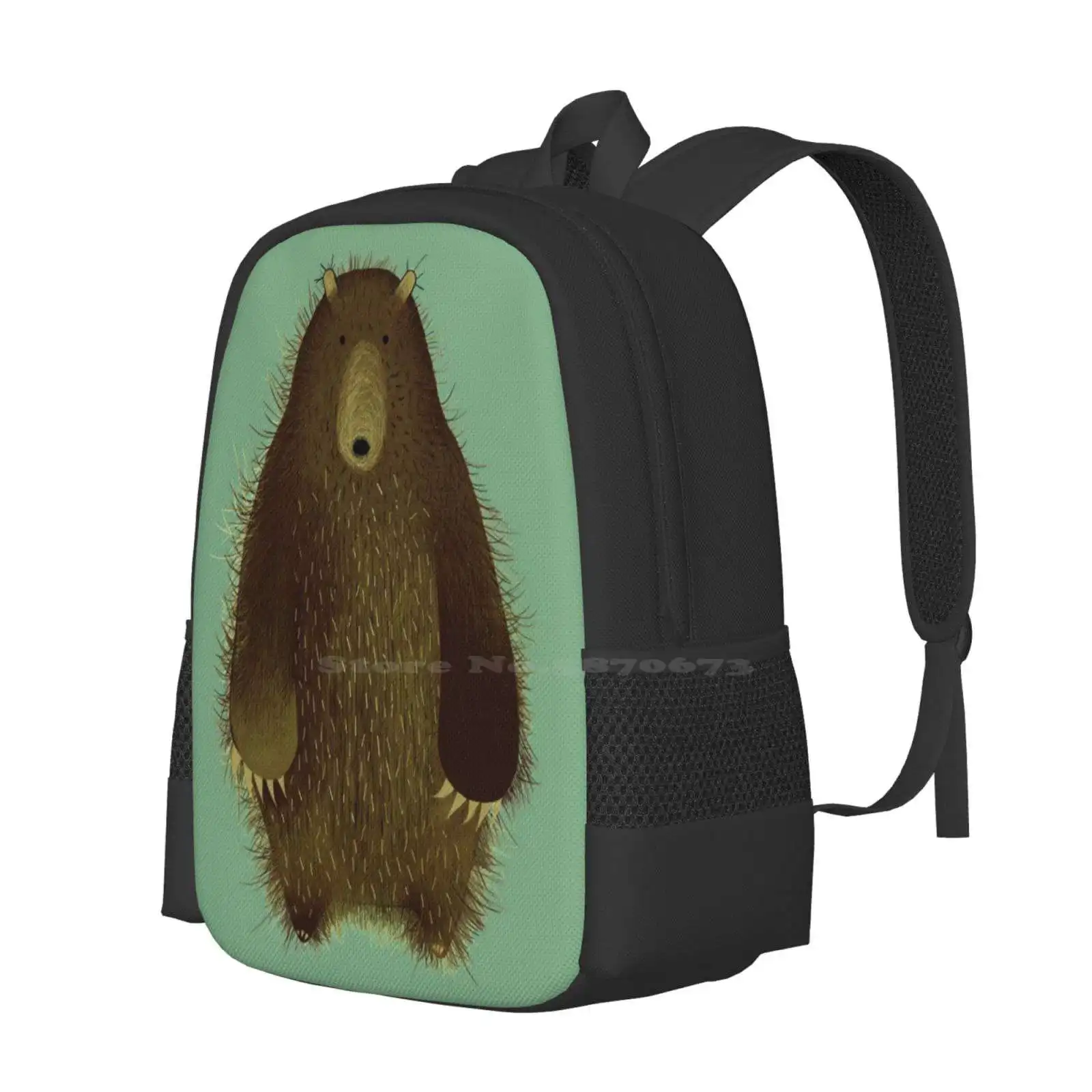 Barnsley The Big Bear. Fashion Pattern Design Travel Laptop School Backpack Bag Bear Grizzly Cute Animals Nature Fuzzy Fluffy