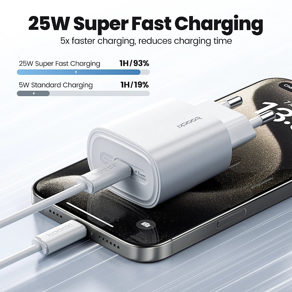 Toocki 25 واط USB شاحن صغير PD شحن سريع دعم PPS نوع C شاحن الهاتف آيفون 17 16 15 14 برو ماكس سامسونج S23 S24 S25