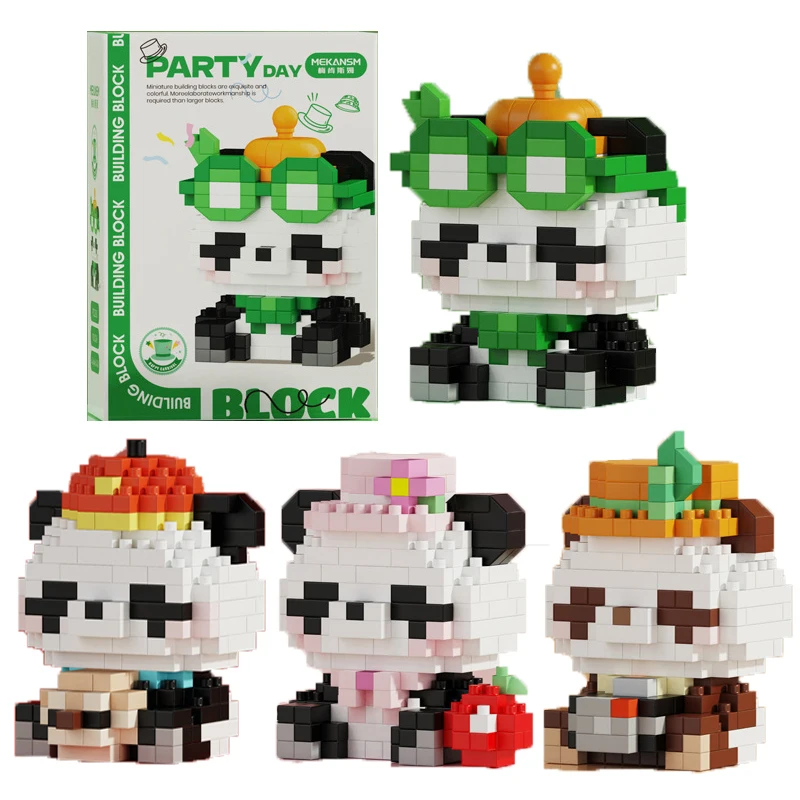 

New cartoon building blocks cute pandas flowers, menglan dolls puzzle building blocks Table ornaments boys girls birthday gifts