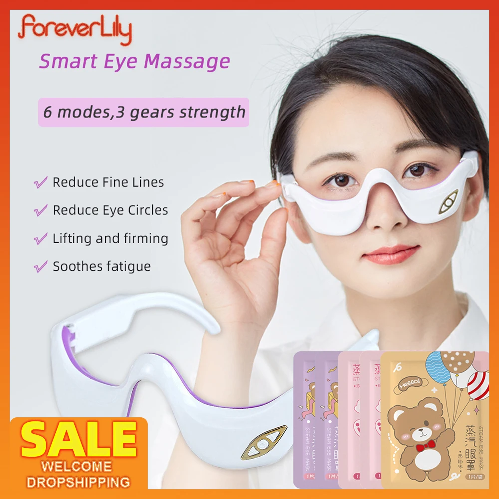 EMS Heated Eye Massager Pulse Vibration With 5pcs Steam Eye Mask Relieves Eye Fatigue Fades Dark Circle Eye Bags Eye Fat Remover