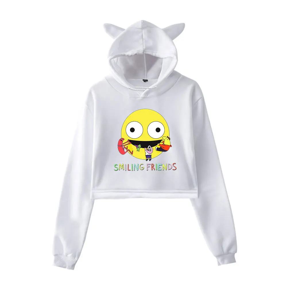 Smiling Friends Alan & Gleb Friends Hoodie Streetwear Merch Hoodies Sports Sweatshirts for Girls Cat Ear Crop Fashion Pullover