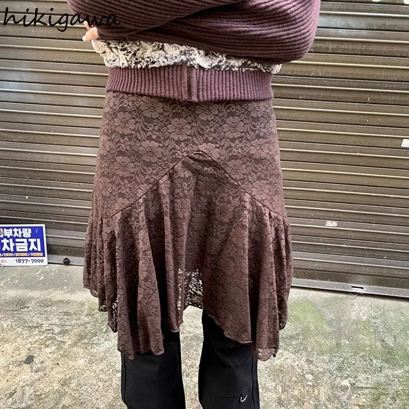 

High Waist Lace Skirts for Women 2025 Faldas Mujer De Moda Tunic Irregular Vintage Skirt Fashion Summer Jupe Causal Korean Saia