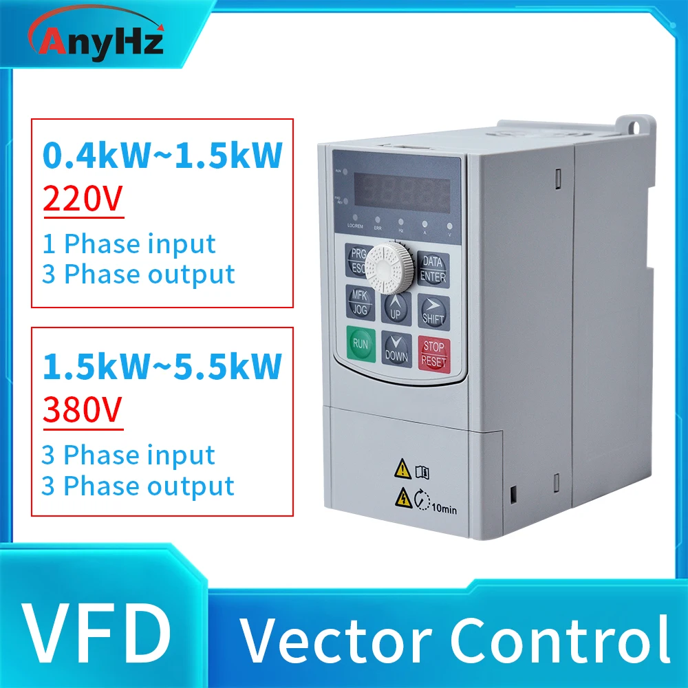 VFD Variable Frequency Drive Inverter 2.2kW,4kW,5.5kW 380V 3Phase Input; 220V 1-Phase Inverter Converter 1.5kW Vector Vontrol