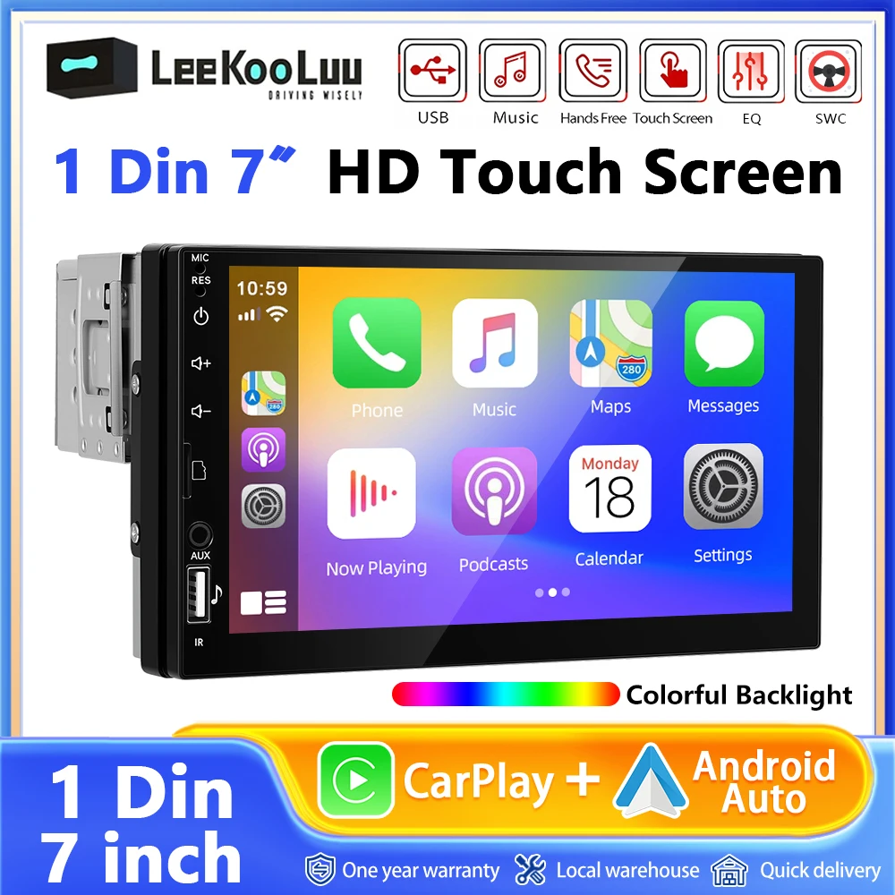 LeeKooLuu 1 Din 7 "HD العالمي سيارة MP5 لاعب بلوتوث راديو FM اللاسلكية Carplay أندرويد السيارات مشغل وسائط متعددة USB/SD/AUX-IN