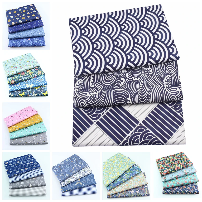 Japanese Wave Pattern Twill 100% Cotton Fabric, Sewing Quilt Fabric Crafts For Handmade Sheet Pillowcase Patchwork Cloth