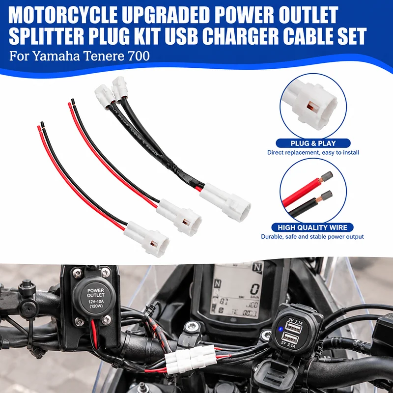 Plug & Play Power Outlet Splitter Harness USB Charger Cable For Yamaha Tenere 700 XTZ700 T7 Rally World Raid Auxiliary Power