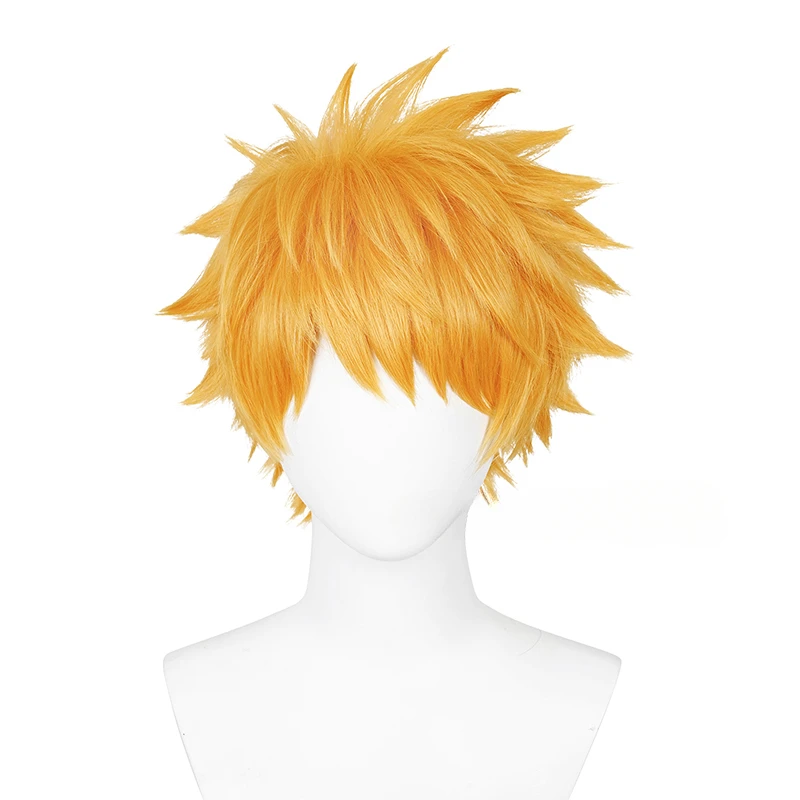 أنيمي كوروساكي برمجة شعر مستعار تأثيري للجنسين قصيرة برتقالي أصفر مقاومة للحرارة الاصطناعية الشعر هالوين زي الدعائم