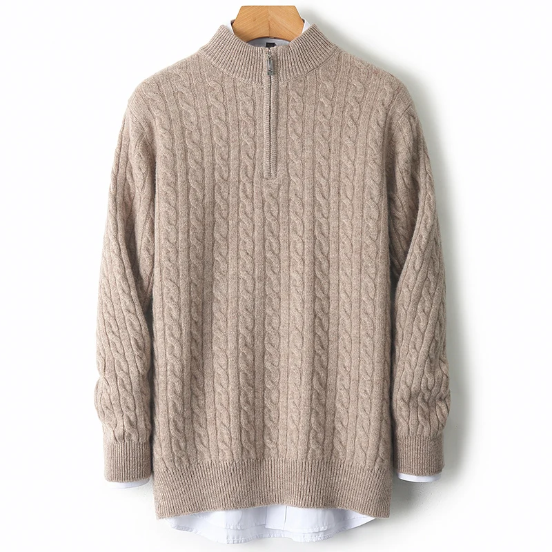 

100% Merino Wool Half-Turtleneck Half Zipper Sweater Casual Solid Color Pullover Cashmere Comfortable Warm Soft Clothing Top