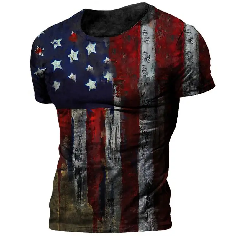 Fashion Street Men 3d Printing American National Emblem Personality Creative Large Size O Collar Short Sleeve Trend Casual Top