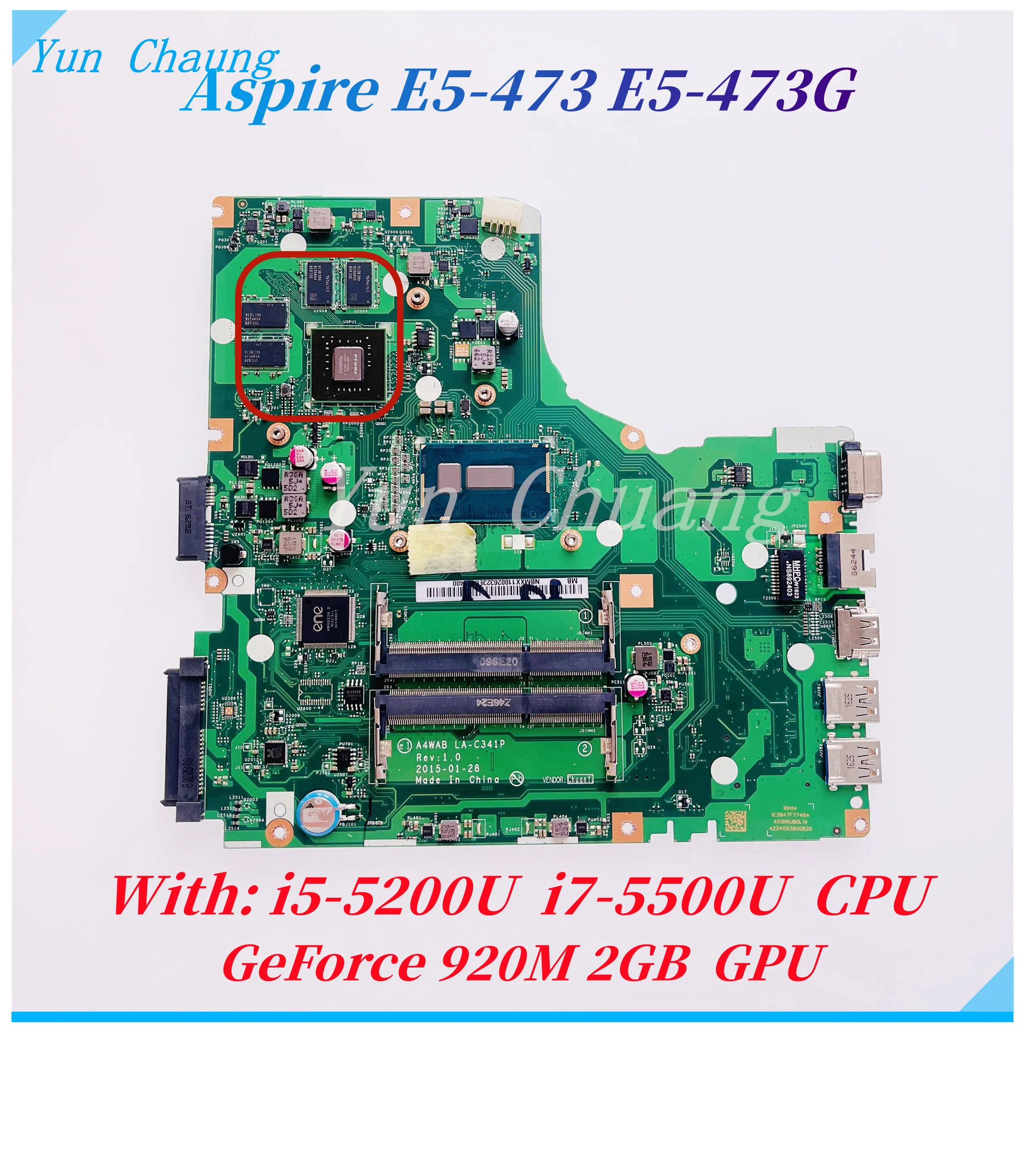 A4WAB LA-C341P Mainboard For Acer Aspire E5-473 E5-473G Laptop Motherboard NBMXX11002 With i5 i7-5500U CPU 920M 2GB GPU DDR3L