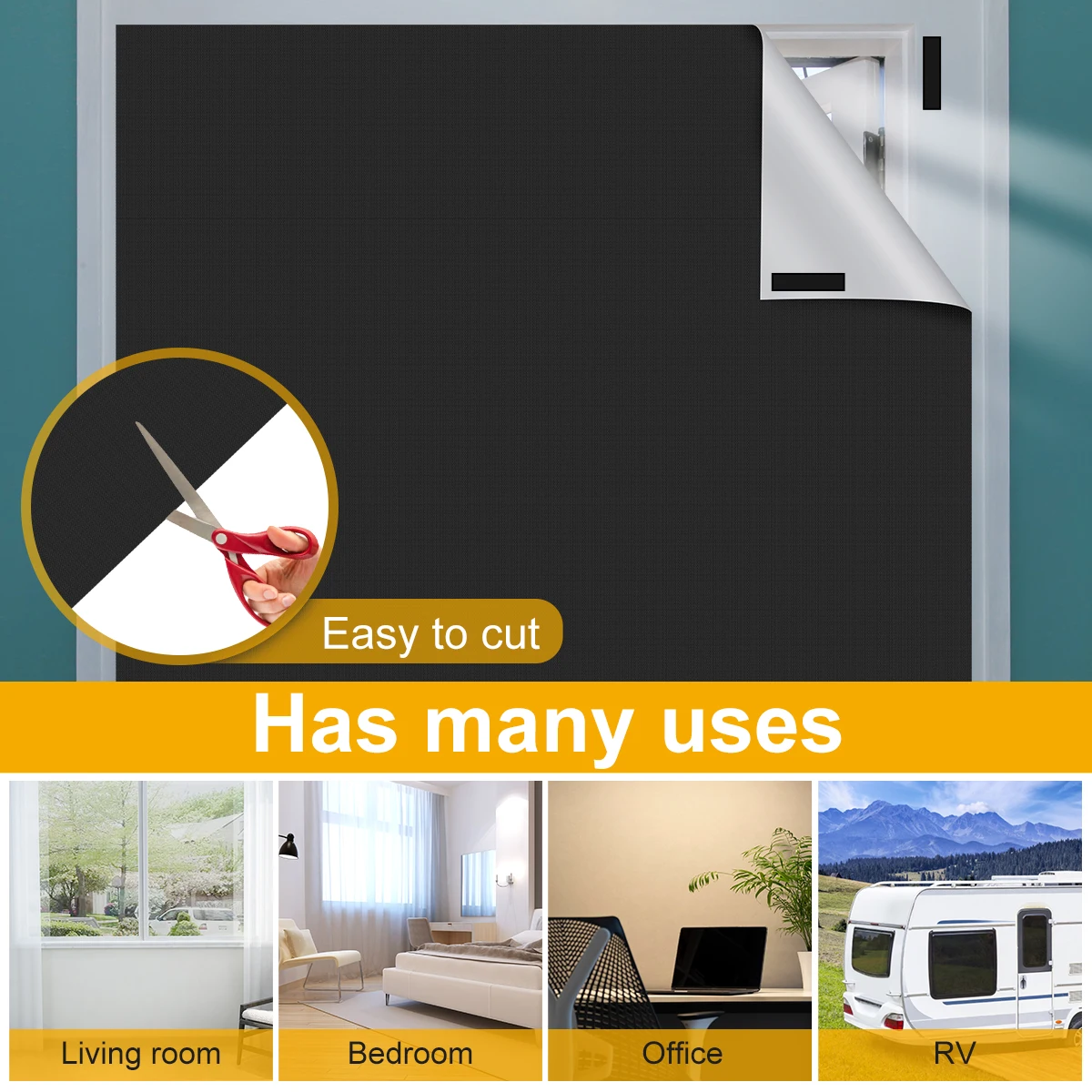 Blackout Curtains Travel Portable Blackout Window Shades Cuttable DIY Window Shades Waterproof Blackout Blinds for Bedroom Dorm
