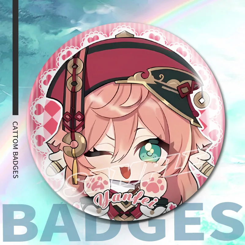 58mm Game Yuanshen Badge Backpack Decoration Q Version Cat Ears Venti Yae Miko Raiden Shogun Tartaglia Brooch Fans Collectibles
