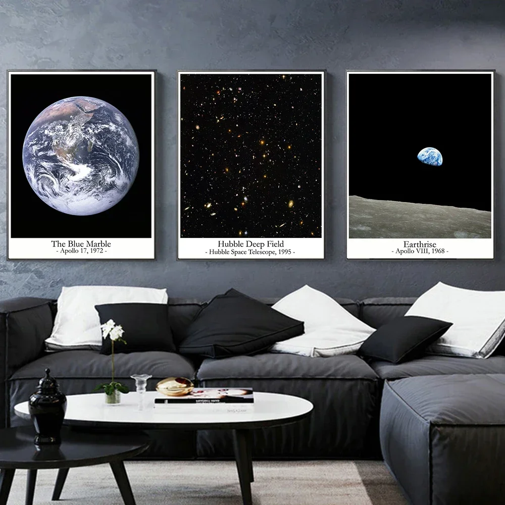 قماش اللوحة غالاكسي نجوم كوكب السماء الفضاء المشارك Prins Earthrise هابل تلسكوب صور فنية للجدران غرفة المعيشة ديكور المنزل