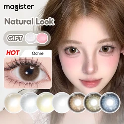 (0.00~-6.00) Magister Amber/Ochre Powered Contact Lenses With Diopters Buff Brown/Gray/Blue Iris Imitation Lens Cosmetic 6Months