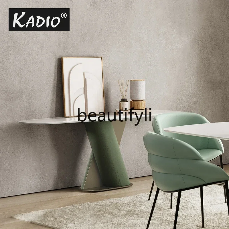 

Итальянский современный светлый роскошный натуральный мрамор у стены навпроти двери, роскошный каменный входной столик QQ