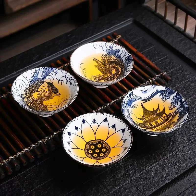 Chinese Hand-Painted Blue And White Porcelain Bamboo Hat Ceramic Master Cup, Kung Fu Single Set, Tea Tasting Cup