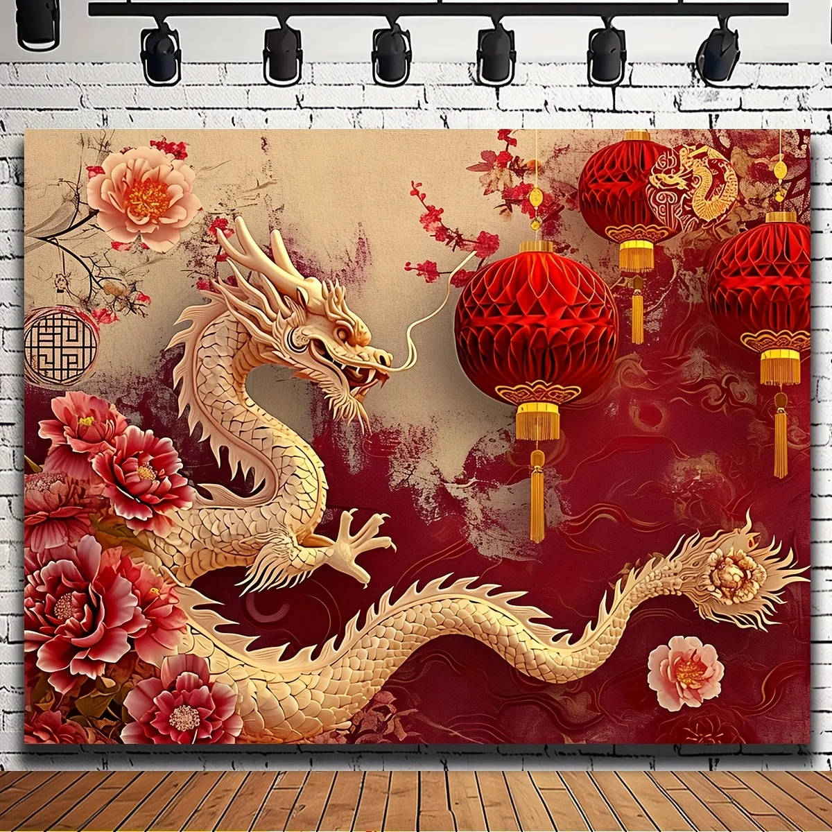 One, Chinese New Year Banner Background Festival Paper Cuttings Flower New Year Lantern the Year of the Loong Party