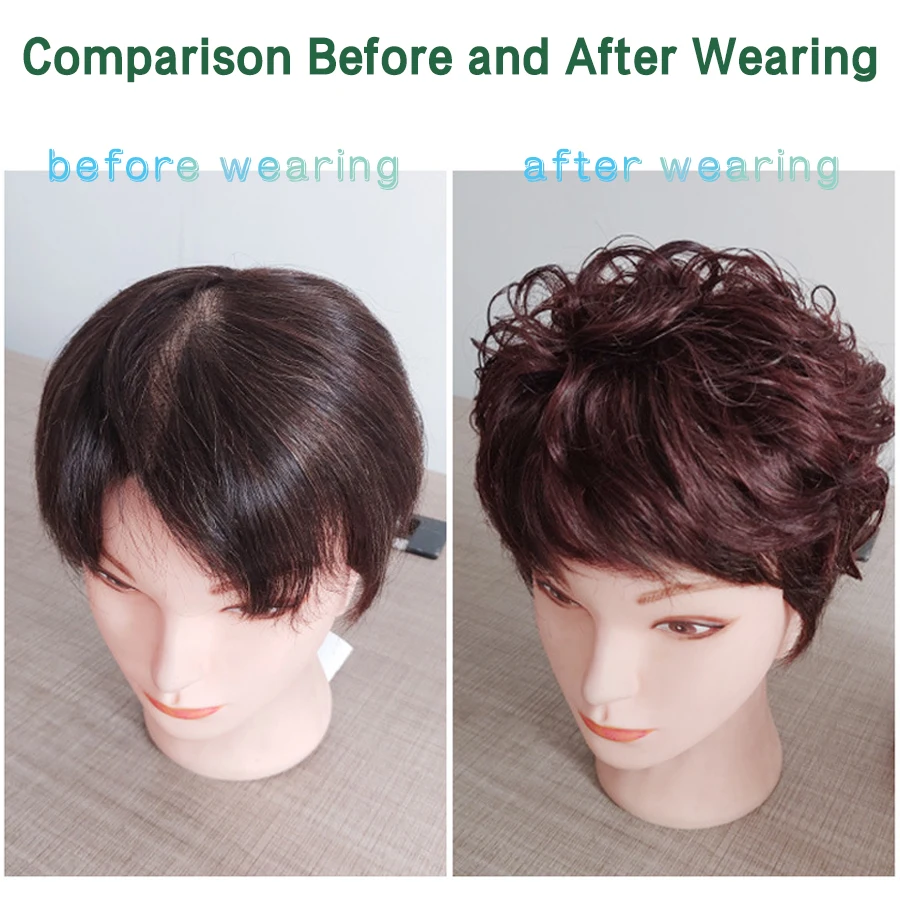 LANLAN Short Curly Synthetic Black/Brown Topper Hair Extension Bangs Clip In Extension Invisible Traceless Hair Extension