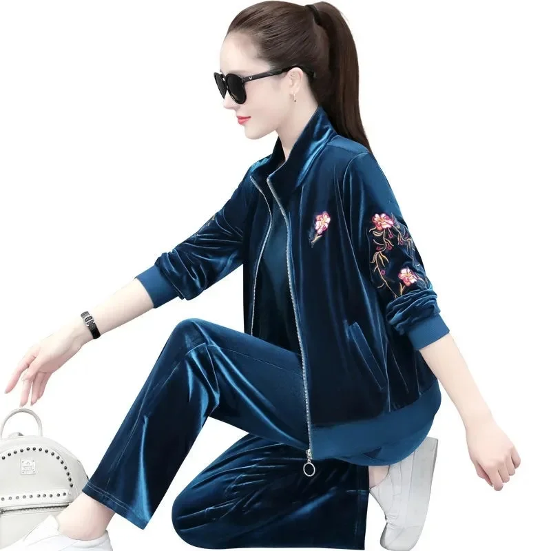 

Elastic Waist Sportswear Suit Female Fashion Middle-Aged Elderly Mothers Spring Autumn Three Piece Set Women Elegant JJ249