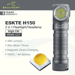 Skilhunt ESKTE H150 (High CRI Version) 2 in 1 Flashlight/Headlamp, 480 Lumens, IPX8 Waterproof, Power by 14500 or AA Battery