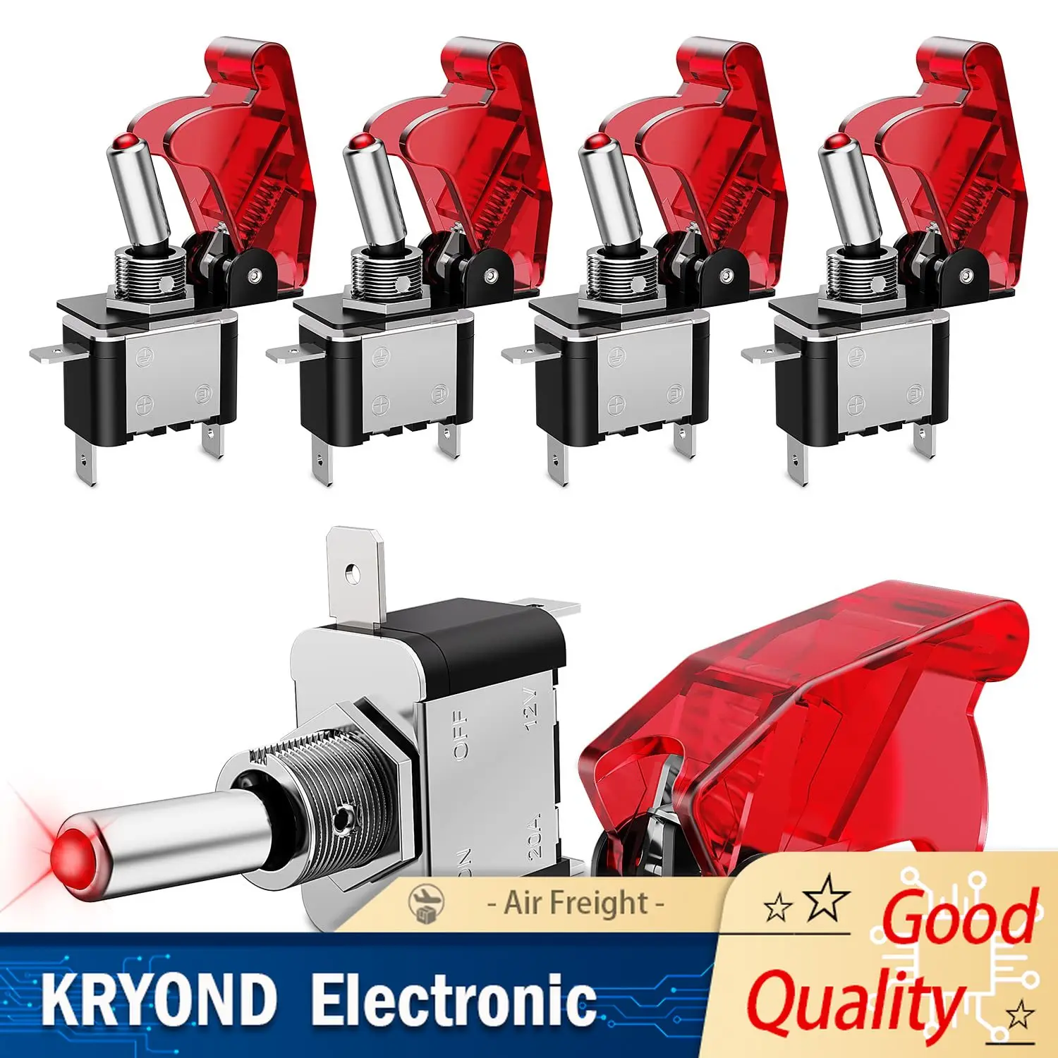 1PCS 12V LED Multi-color Lighting Toggle Switch with Safety Cover Protection 3-pin Joystick Heavy-duty 20 AMP