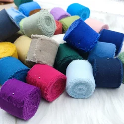Cotton Gauze Ribbon Strap Selling Wedding Bridesmaid Decoration Green beige Silk Ribbon Flower Bouquet Wrap Frayed Edge
