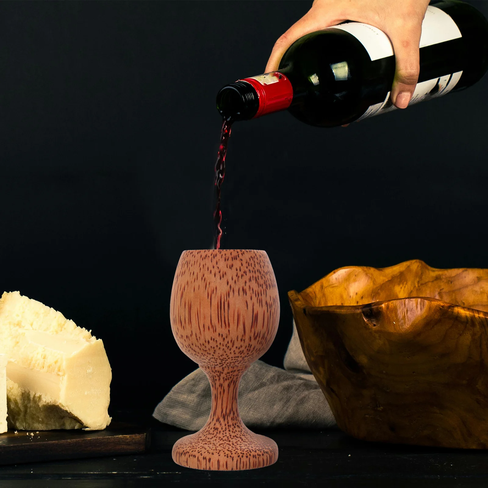 

Wooden Goblet Natural Coconut Wood High Stem Unique Round Wine Cup Drinking Mug Tea Beverage Stylish Vintage Wooden Goblet