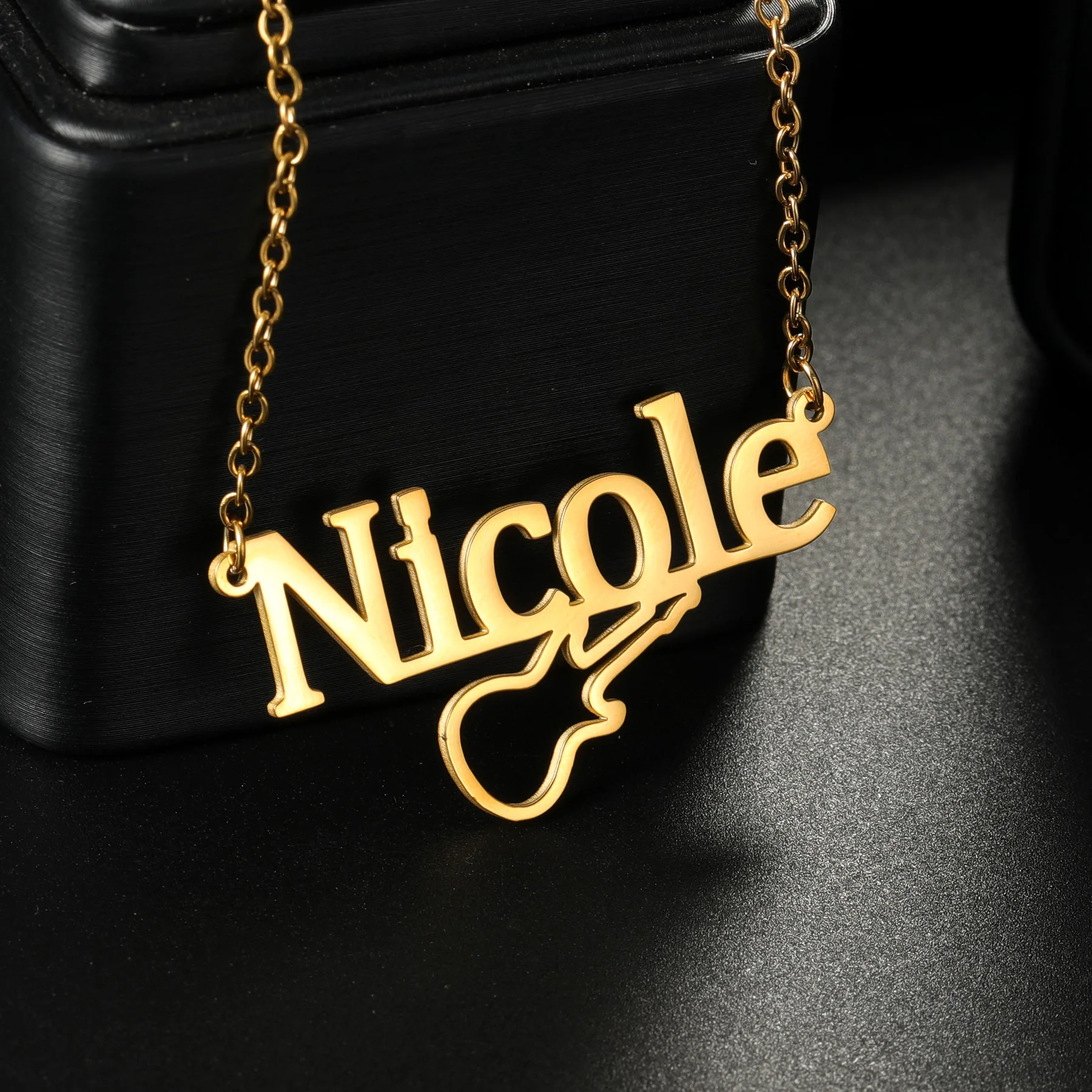 Nextvance Music Themed Custom Name Necklace Stainless Steel Personalized Guitar Musical Symbol Pendant Women Men Jewelry Gift