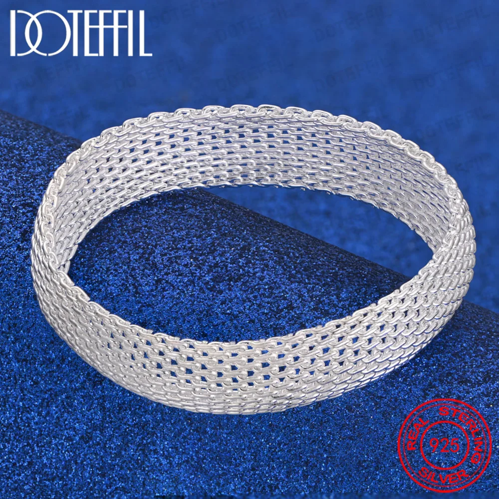 925 Sterling Silver 20mm Network Bangle Bracelet For Woman Man Wedding Engagement Fashion Charm Party Jewelry