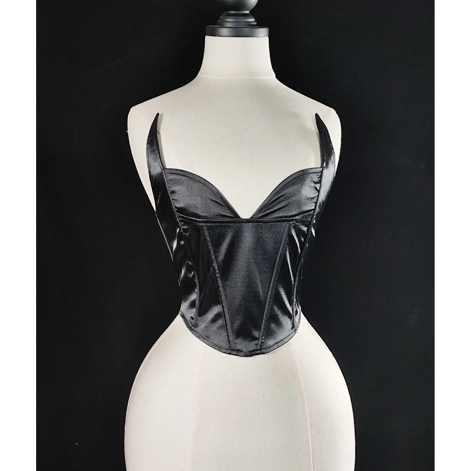 

Plastic Bone Women Satin Overbust Corselet Plus Size Bustier XXs-6xl Solid Black Cat Short Corset