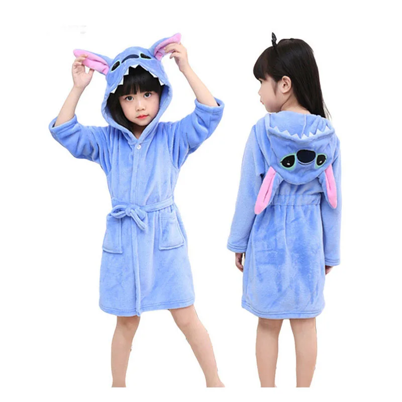 Albornoz de punto para niños y niñas, ropa de dormir de 3 4 5 6 7 años, pijamas bonitos de franela azul para invierno, pijamas para niños pequeños, bata con capucha