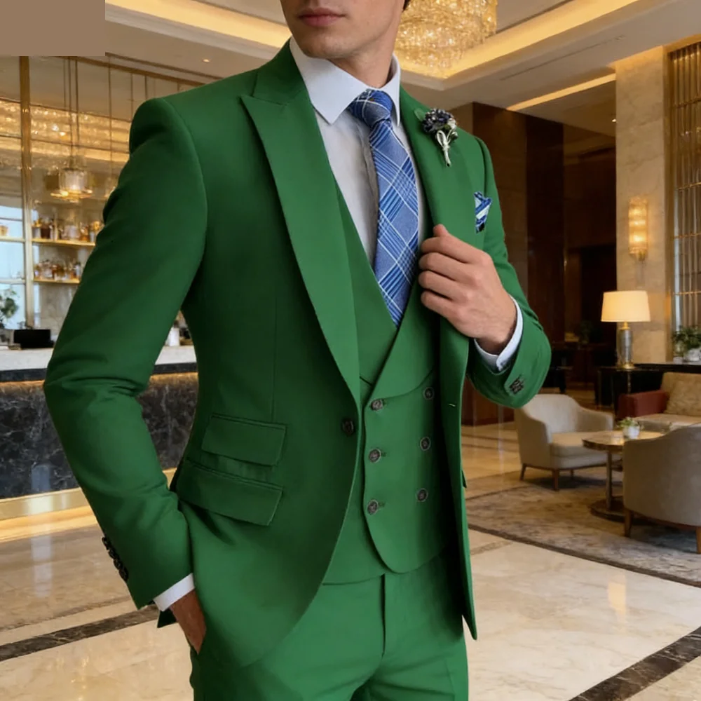 

High-End Slim Fit 3 Pcs Set Formal Wedding Suits for Men Casual Business Groom Tuxedos with Jacket Vest Pants for Party Prom
