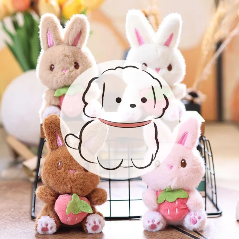 

Cute Strawberry Bunny Plush Keychain Cartoon Stuffed Doll Keyring Student Bag Pendant Backpack Hanging Decoration Gifts