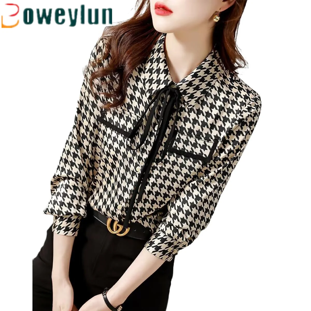 

Boweylun New Chiffon Long Sleeve Shirt Women's Spring and Autumn Vintage Button Cardigan Loose Women's Tops