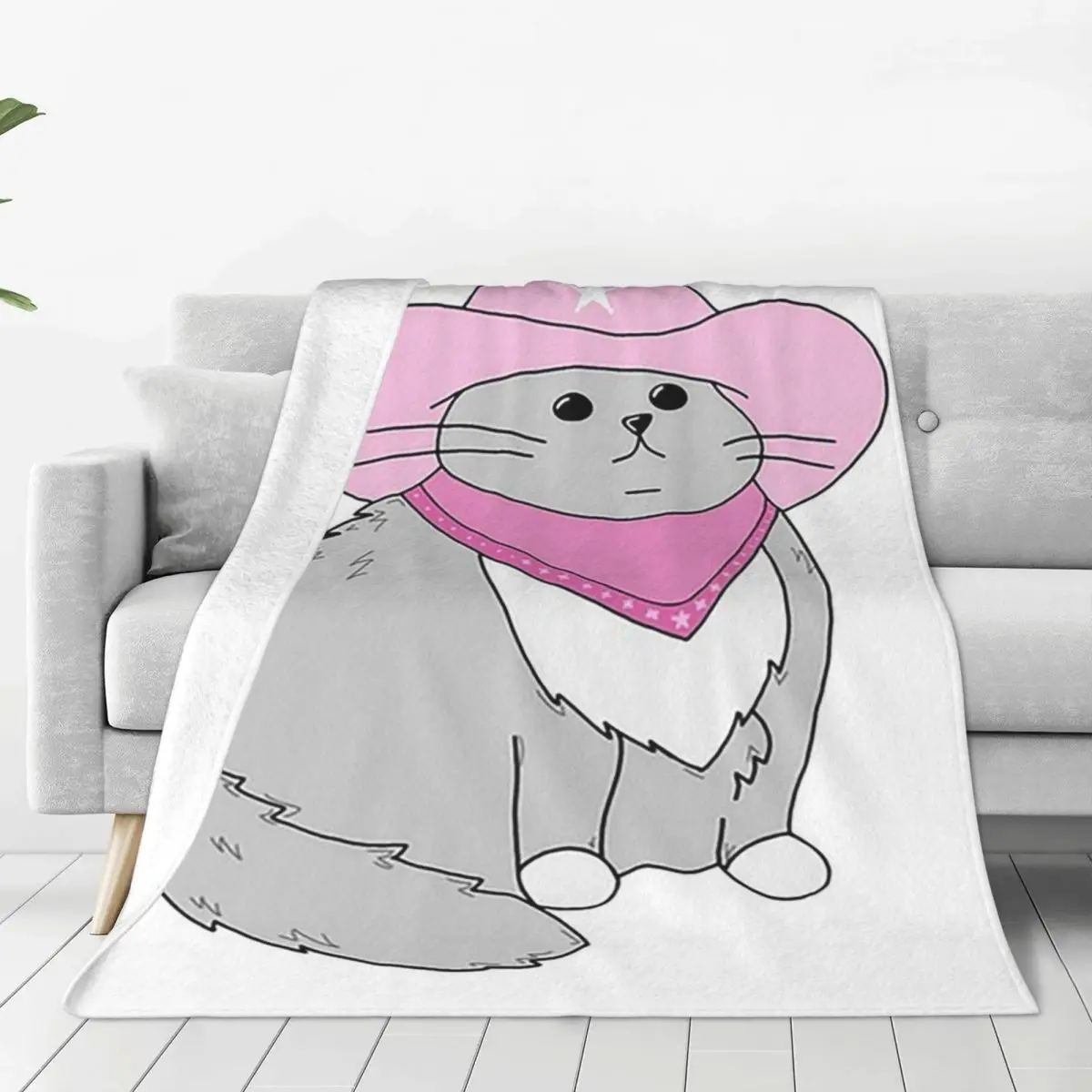 

Gray Cat With Pink Cowboy Hat And Band Blankets Fleece Sofa Throw Blankets For Couch Bedding Outdoor Throws Bedspread Quilt