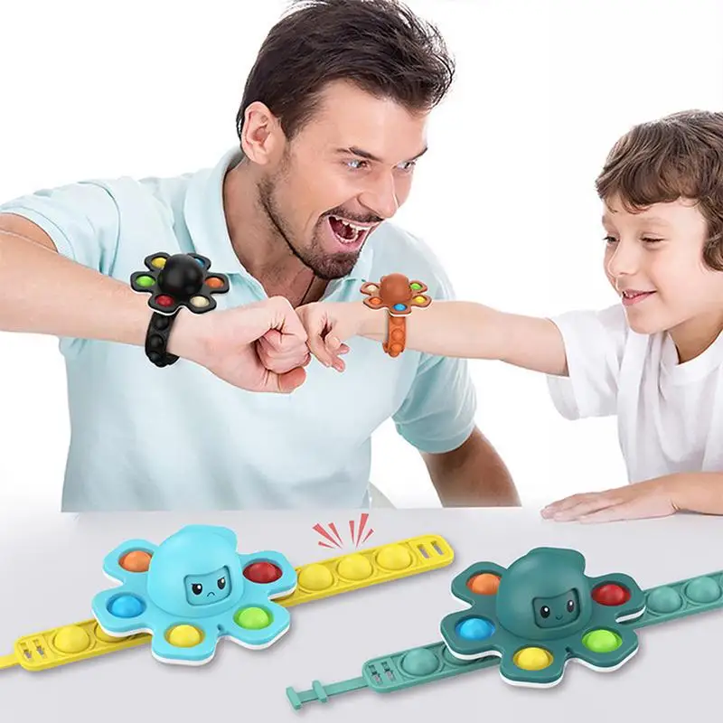 Push Bubble Rotating Octopus Gyroscope Toys Cartoon Wristband Push Bubble Bracelet Face Change Fidgets Spinners For Kids