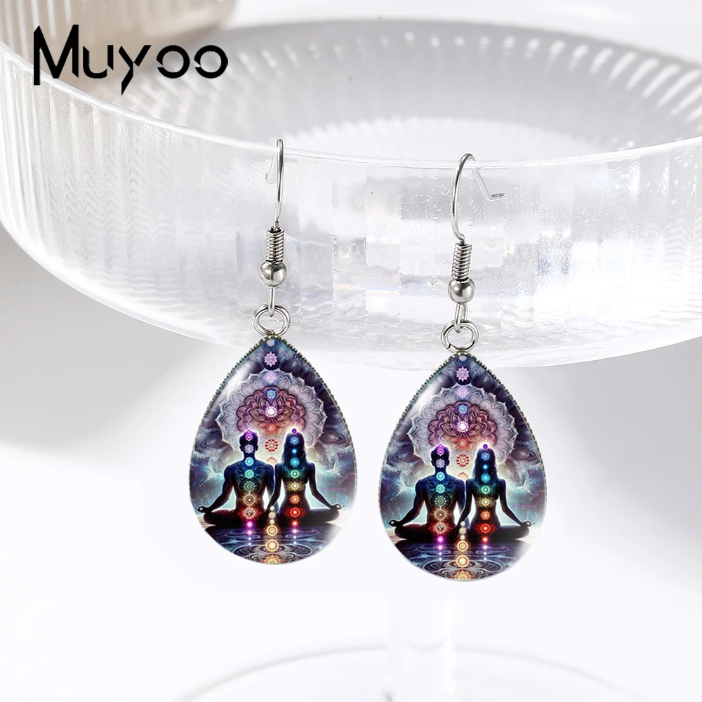 2025 New Yoga Seven Chakra Energy Tear drop Earring Fish hook Earring Glass Dome Jewelry Handmade Earrings