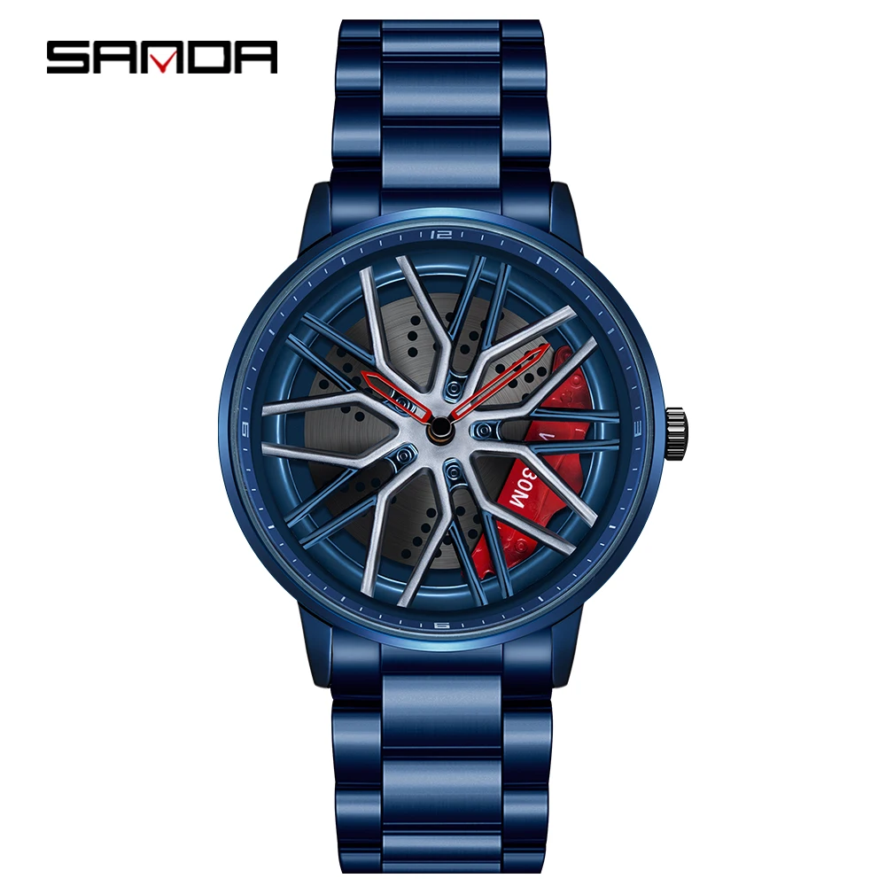 

Fashion Sanda Top Brand New Full Stainless Steel Strap Simple Creative Hollowing 360 Degrees Quartz Men Leisure Waterproof Watch