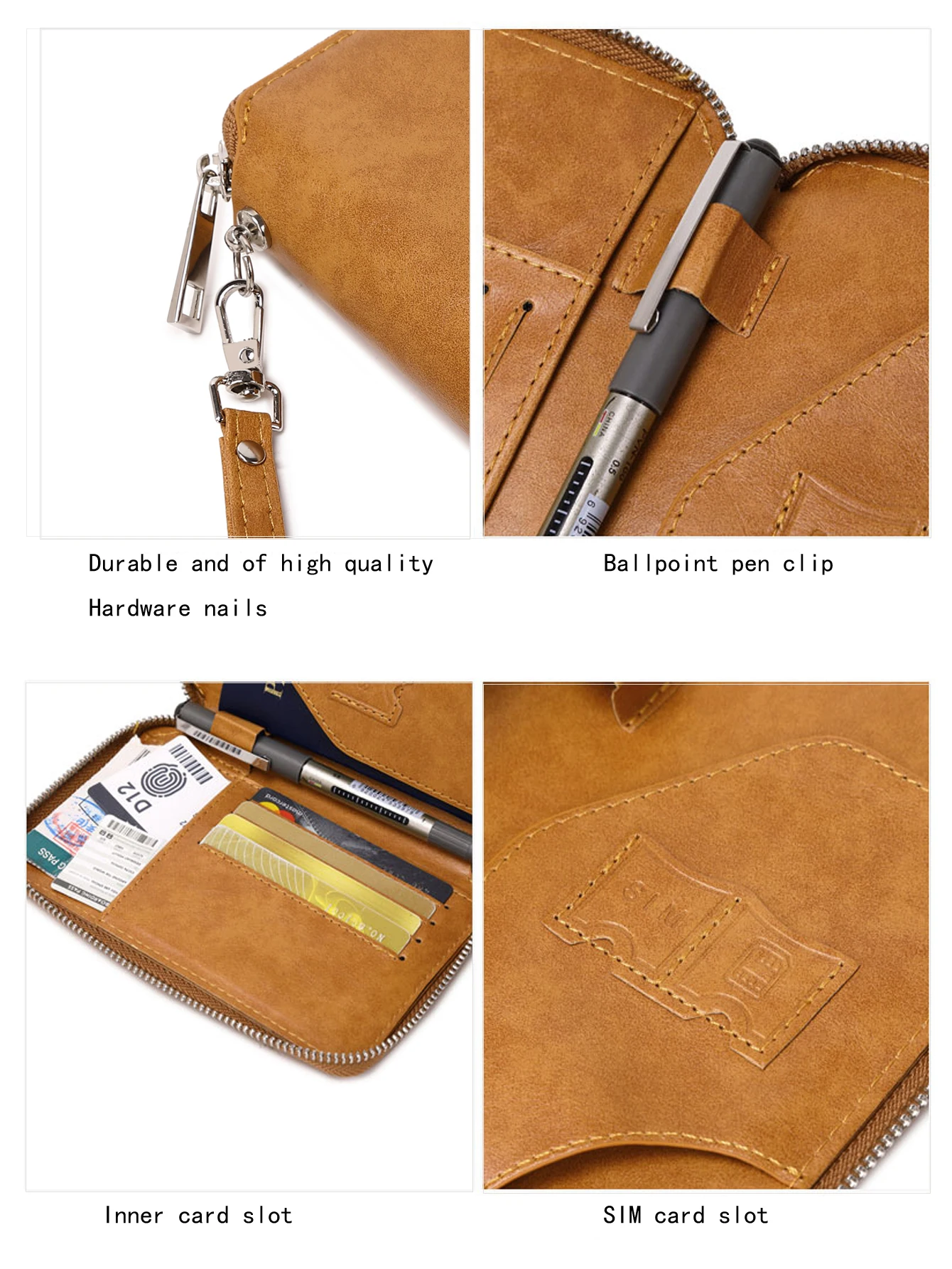 RFID anti-theft brush zipper travel wallet fashionable retro mens and womens passport bags simple multifunctional passport clip