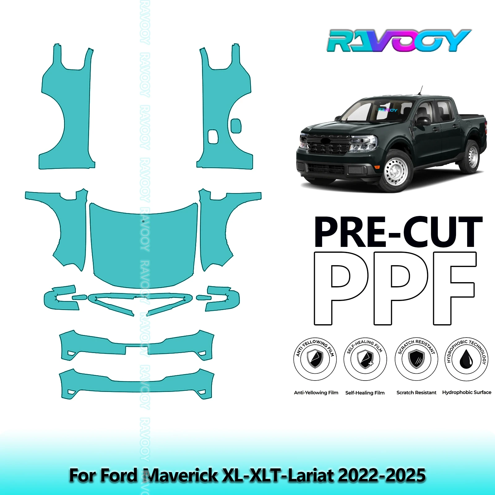 

8.5Mil Precut Paint Protection Film PPF Clear Bra Front Kit+Doors For Ford Maverick XL-XLT-Lariat 2022-2025
