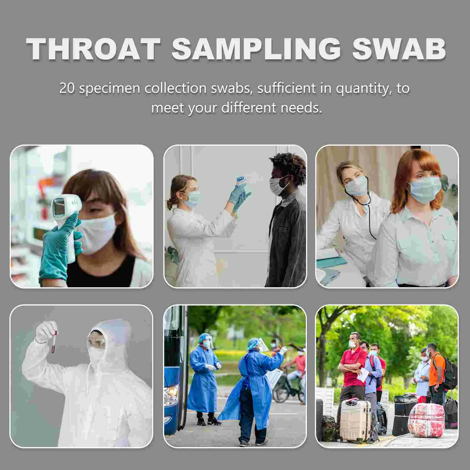 Descartável reunindo Wipe Sample Testing Swabs, Nasal Sampling Gene, Single Use Sticks, Coleção de espécimes, 20 pcs