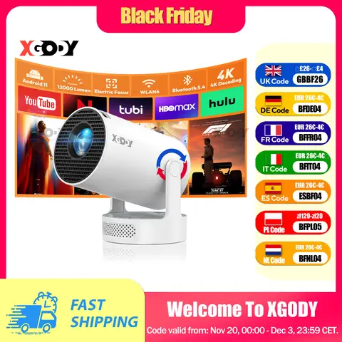 XGODY Portable cardan 3S 12000LM 4K projecteur 2.4G/5G WiFi Bluetooth 5.4 Android 11 Mini projecteur Portable Home cinéma