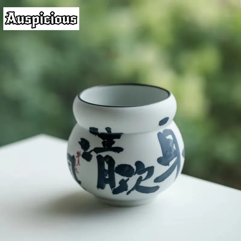 

350ml Pure Handwritten Poetry Ceramic Tea Residue Tank Creative Gourd Water Storage Bowl Calligraphy Pen Washing Waste Bucket