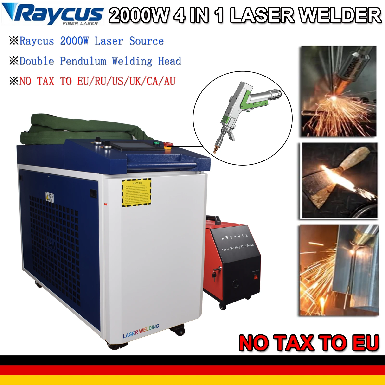 Relfar Handheld 2000W Raycus Laser Welder Fiber Laser Welder Wobble Head for Metal Weldings Cleaning Cutting Dual Pendulum Head