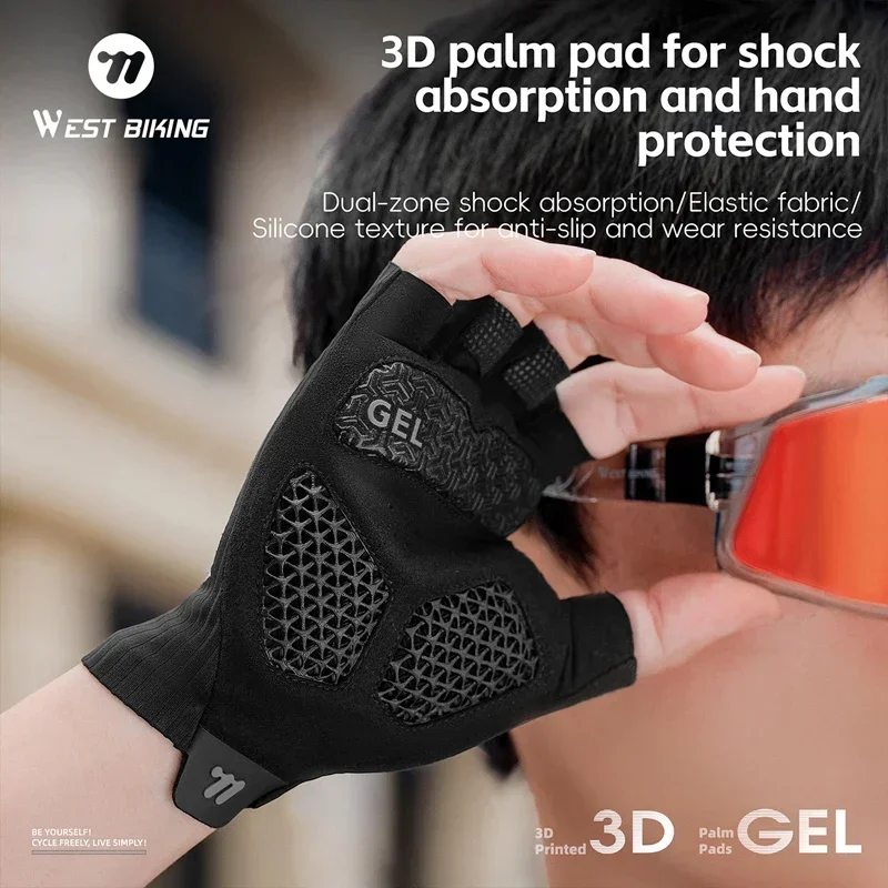 

WEST BIKING Cycling Gloves 3D-Printed Palm Pad Fingerless Gloves Half Finger Anti Slip Motorcycle MTB Road Bike Gloves Bike Gear
