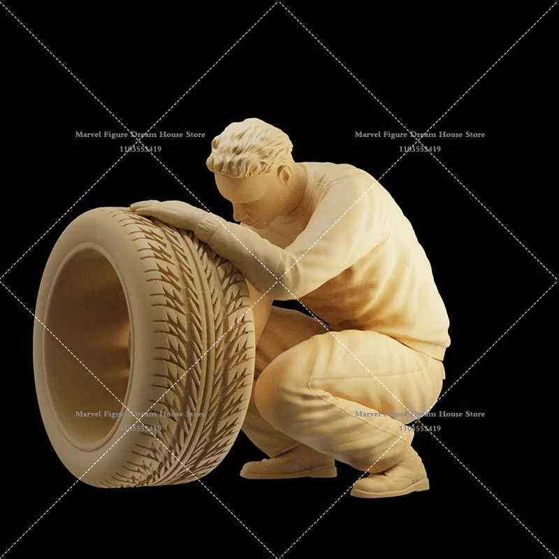 Miniatur-Szenenzubehör im Maßstab 1:64, weißes Modell, unbezahlter Reifen, Mechaniker, Sprühmaler, Installationsarbeiter, Mini-Actionfigur